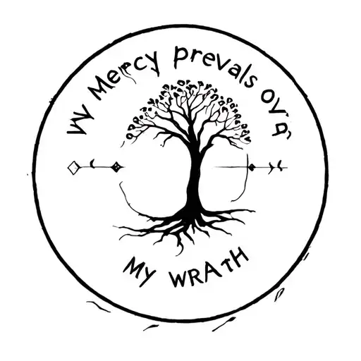 My mercy prevails over my wrath in a circle with a tree in the middle tattoo design idea