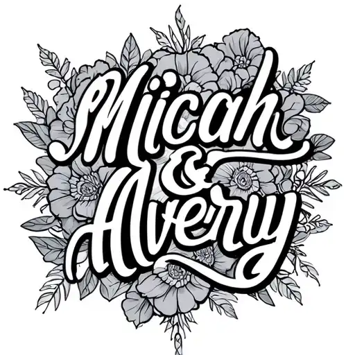 "Micah & Avery" mom and her two kids names tattoo design idea