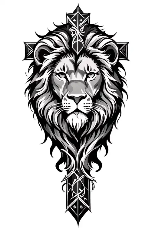 lion and cross tattoo design idea