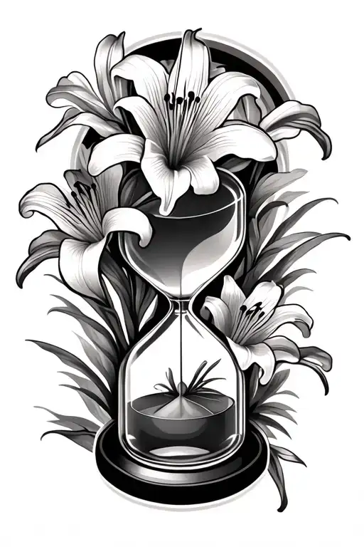 tiger lilies with hourglass and Rainbow blended at the top tattoo design idea
