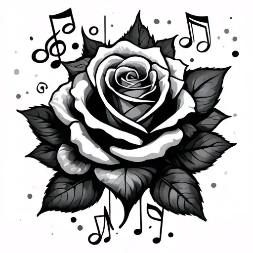 6:14, 6:15, 6:23 stacked of top, heartbeat, rose, music symbols tattoo design idea