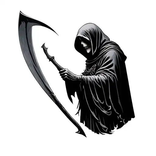 side profile grim reaper holding a scythe realistic tattoo design idea