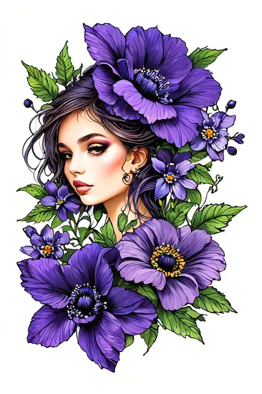 violet and cosmo flower intertwined tattoo design idea