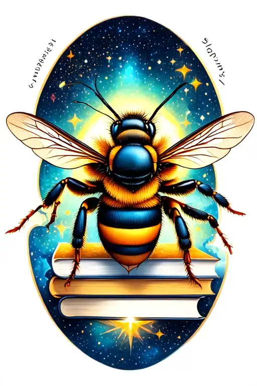Bee, books, star constilations tattoo design idea
