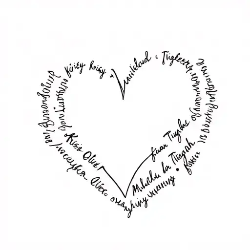 a heart shape made up with the.names Krissy Oliver Matilda Franke Tigerleigh tattoo design idea