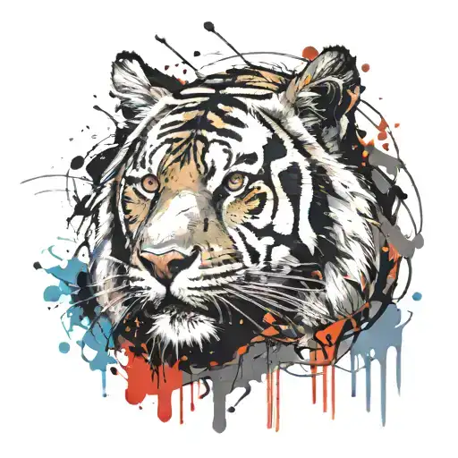 tiger face with fairy wings coming out of head tattoo design idea