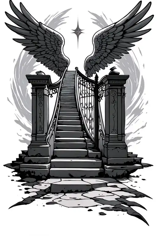Stairway to Heaven gates with wings tattoo design idea