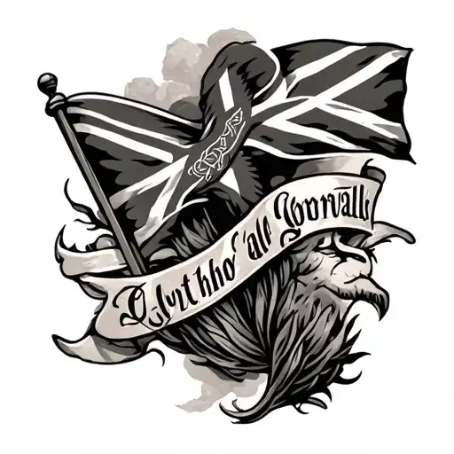 mens cornwall themed forearm tattoo with a conoe and cornish flag tattoo design idea