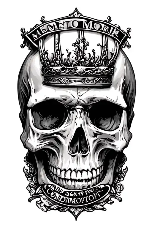 "Memento mori finis coronatopis" Skull coin tattoo tattoo design idea