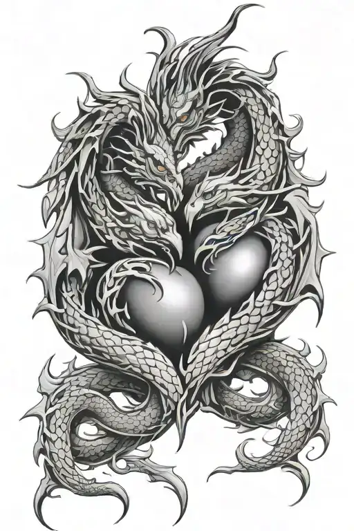two dragon heart intertwined tattoo design idea