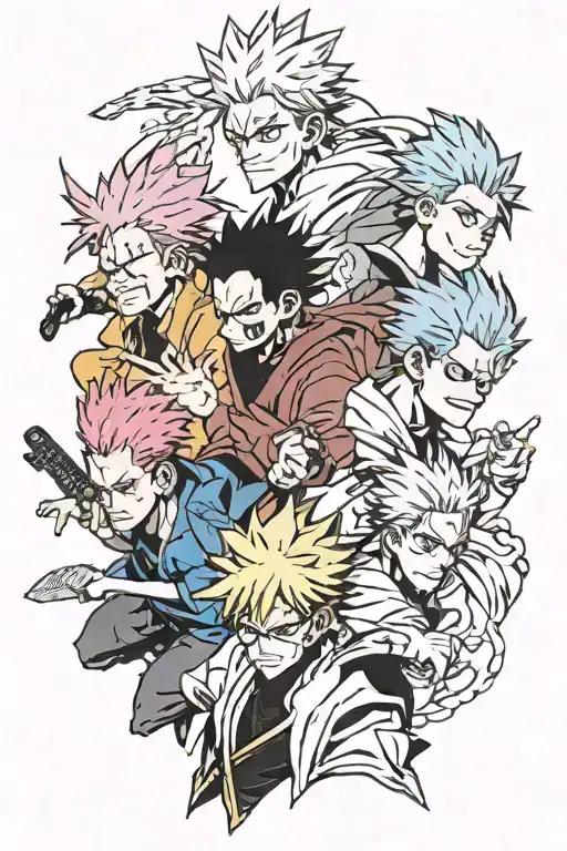 Jujutsu Kaisen Gojo, Sukuna, Yuji Itadori, Megumi tattoo design idea