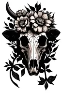 Cow skull with flowers tattoo design idea