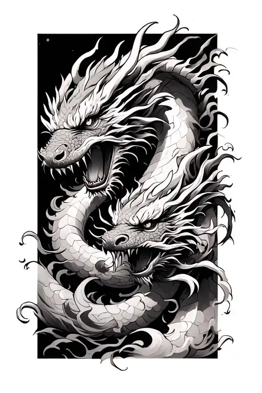 japanese neo tradinoal dragon fighting with raijin tattoo design idea