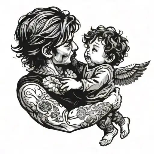 michael angel holding a kid tattoo design idea