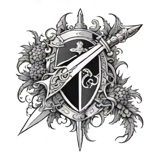 use the clan douglas crest in the center. put two claymore swords behind it. encircle the design with thistles. tattoo design idea
