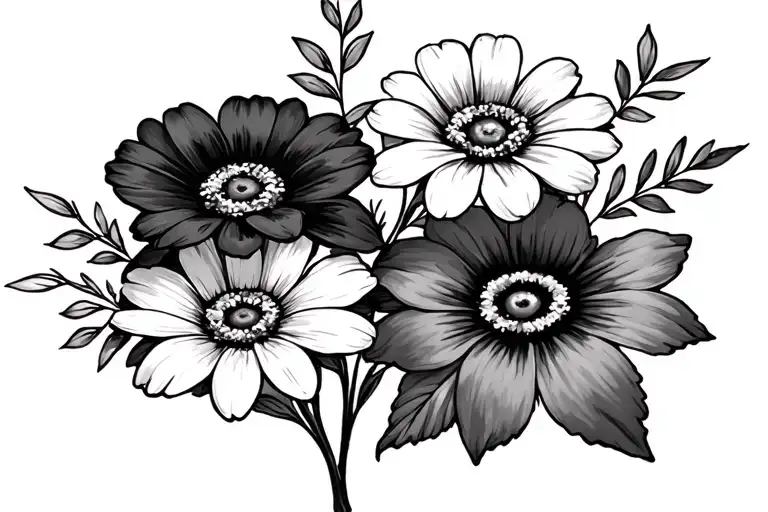 4 flowers and each flower has a  birthday date attached tattoo design idea