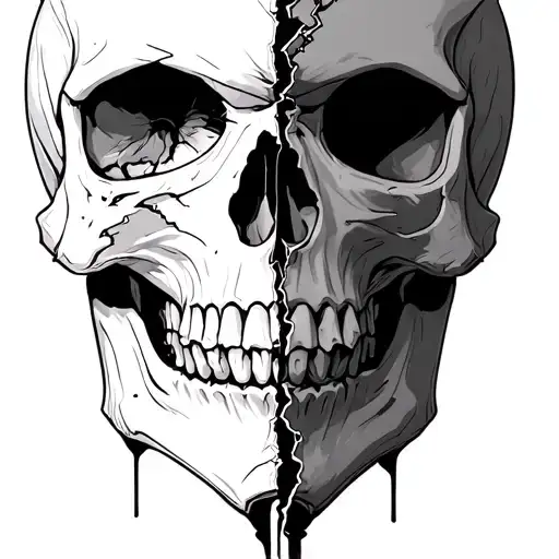 A Skull with a Split Face (Good Ego vs. Bad Ego)	•	Half of the skull could be normal while the other half is cracked, d tattoo design idea