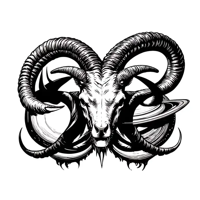 capricorn with saturn tattoo design idea