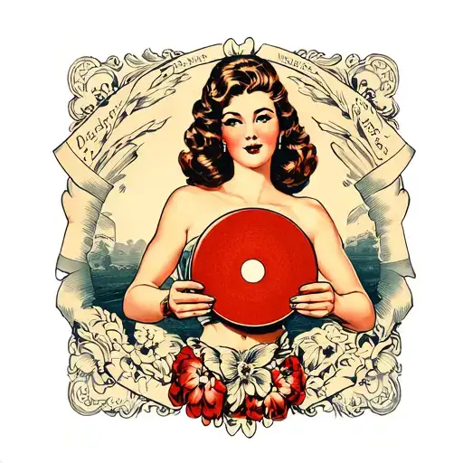 saint barbara topless 1940s-1950s pin up girl holding 155mm round in front of her chest  tattoo design idea