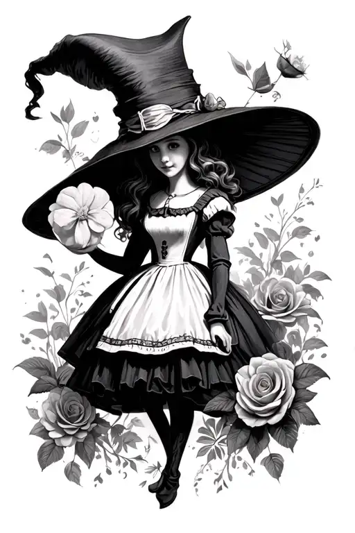 dark alice in wonderland scene tattoo design idea