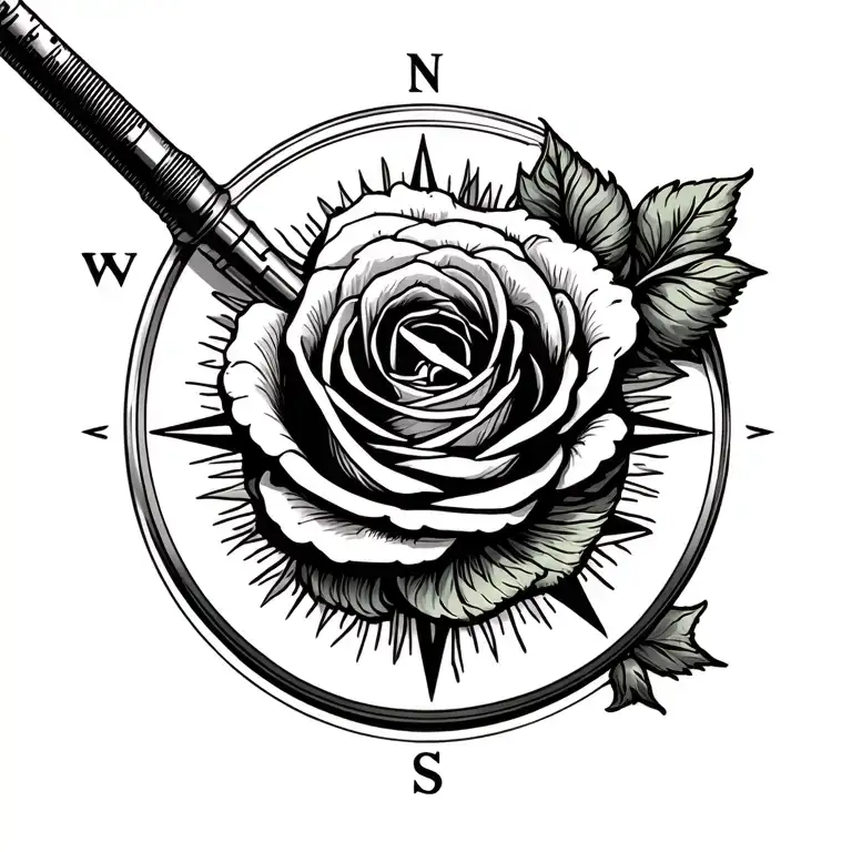 Turn a compass into a rose tattoo design idea
