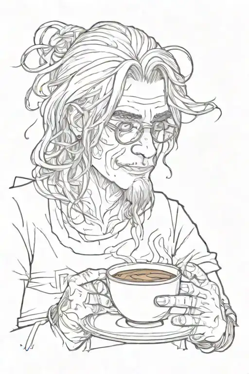 ozzy tired drinking coffee  tattoo design idea