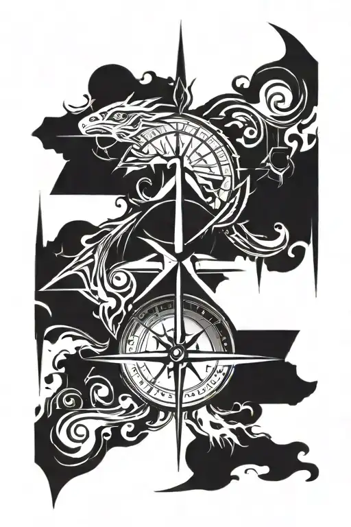 compass with a thunder bolt tattoo design idea