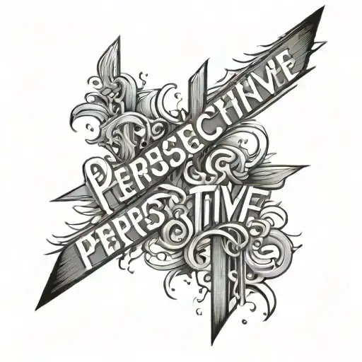 word "perspective" written vertically, tattoo design idea