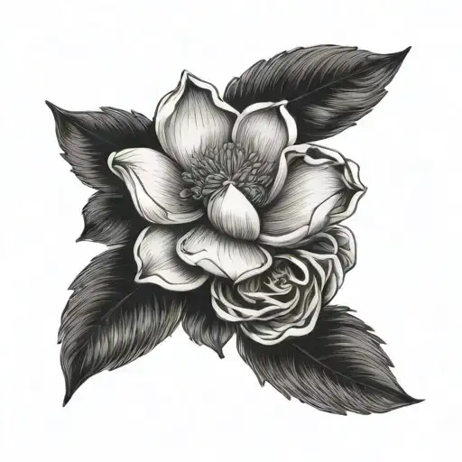 Magnolia Flower, Wild Sunflower, Bluebonnet Flower, Flowering Dogwood Flower, and Camellia sleeve tattoo design idea