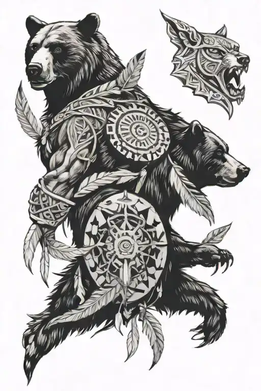Native American and bear tattoo design idea