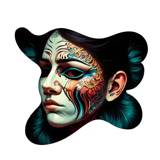 sigilism haooy and sad card mask tattoo design idea