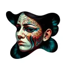 sigilism haooy and sad card mask tattoo design idea