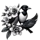 Freesia and Magpie holding hands in a circle tattoo design idea