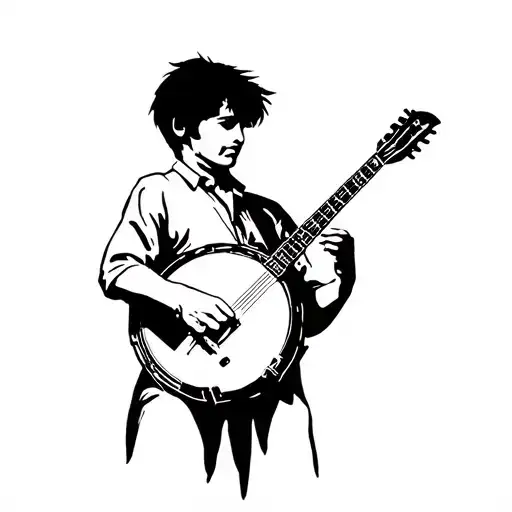 banjo player short hair tattoo design idea