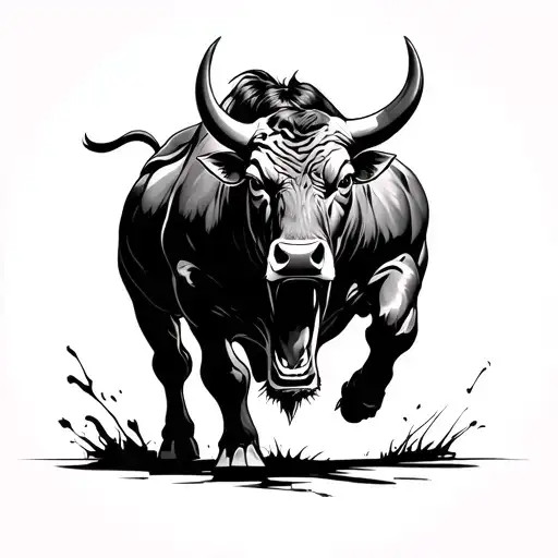 muscular bull charging forward, showing more body, more realistic tattoo design idea