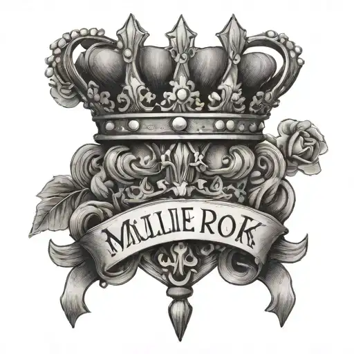 Millie Rokk name with a crown that has a diamond in the middle tattoo design idea