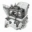 a tattoo about me, that shows that I love to travel, that I was born in the 90s and that I love to read books tattoo design idea