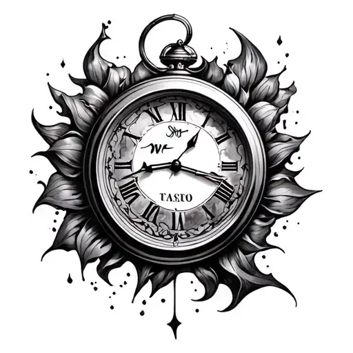 memoriam tattoo with melting timepiece stopped at 600 on 12.06.2021 initials wpl tattoo design idea