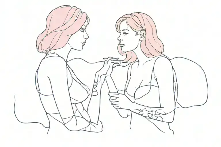 me and cousin me blue her pink (both girls)  tattoo design idea