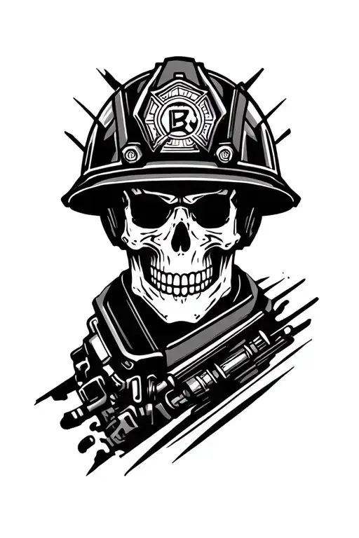 Firefighter skull with helmet tattoo design idea