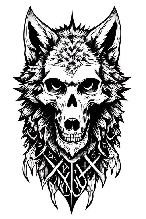 skull and Wolf viking rune tattoo design idea