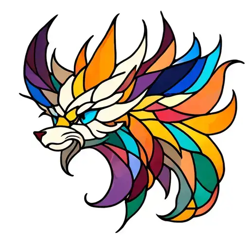 stained glass ninetails tattoo design idea