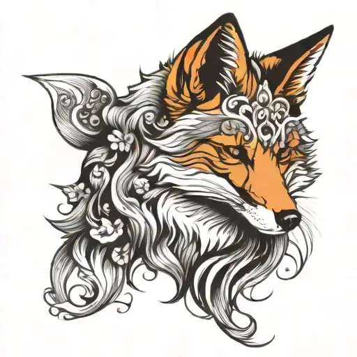 black and white fox tattoo design idea