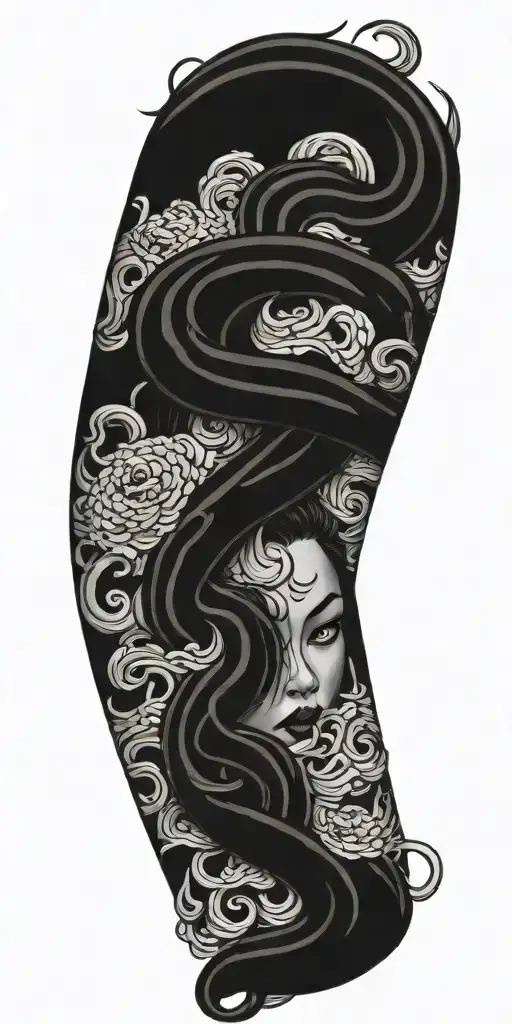 Medusa intertwined around arm sleeve tattoo design idea