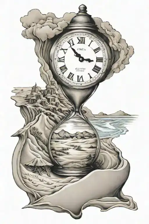 Hourglasse with someone griding the sand dune tattoo design idea