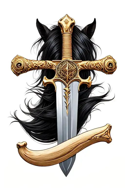 sword of damocles hanging horse hair bone handle tattoo design idea