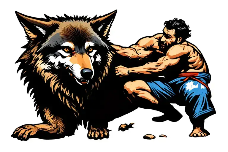 wolf brazilian jiu jitsu warrior battling tattoo design idea
