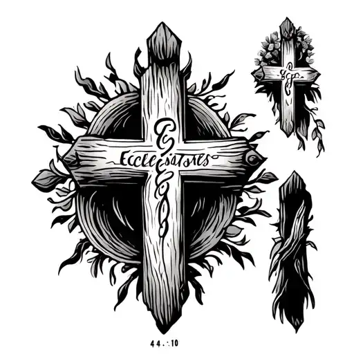 Wooden cross with Ecclesiastes 4:9 10 tattoo design idea