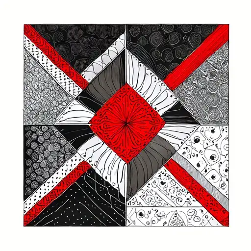 Intricate geometric patterns incorporating red accents as gap fillers tattoo design idea