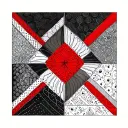 Intricate geometric patterns incorporating red accents as gap fillers tattoo design idea